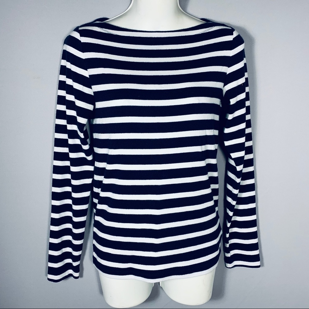 Blue & White Striped Long Sleeved Sweater